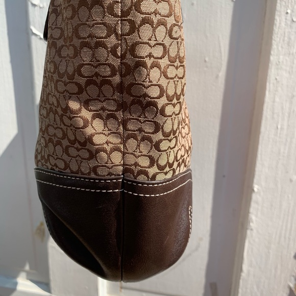 Coach brown logo fabric bag with brown leather - Picture 5 of 8